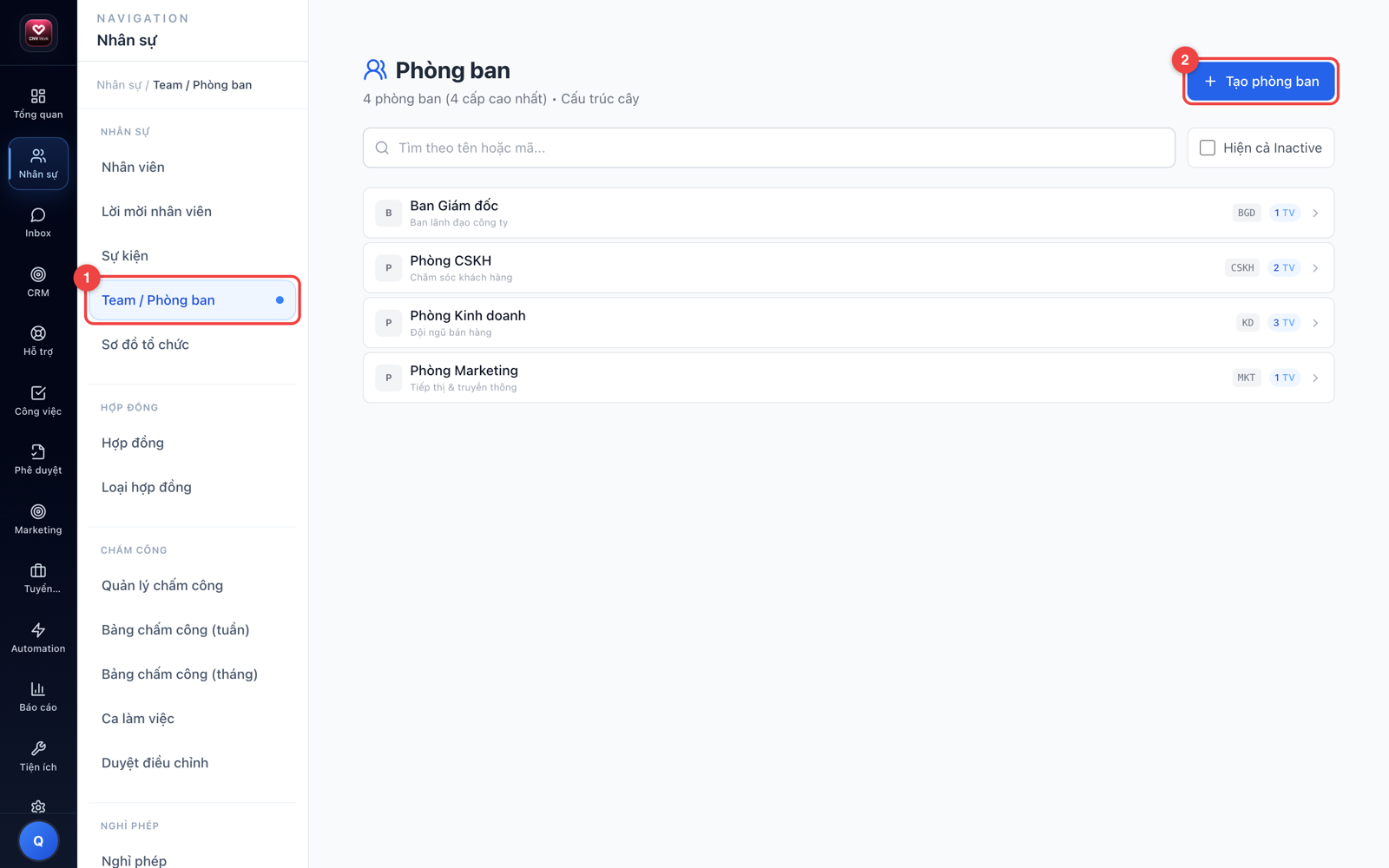 Team / Phòng ban