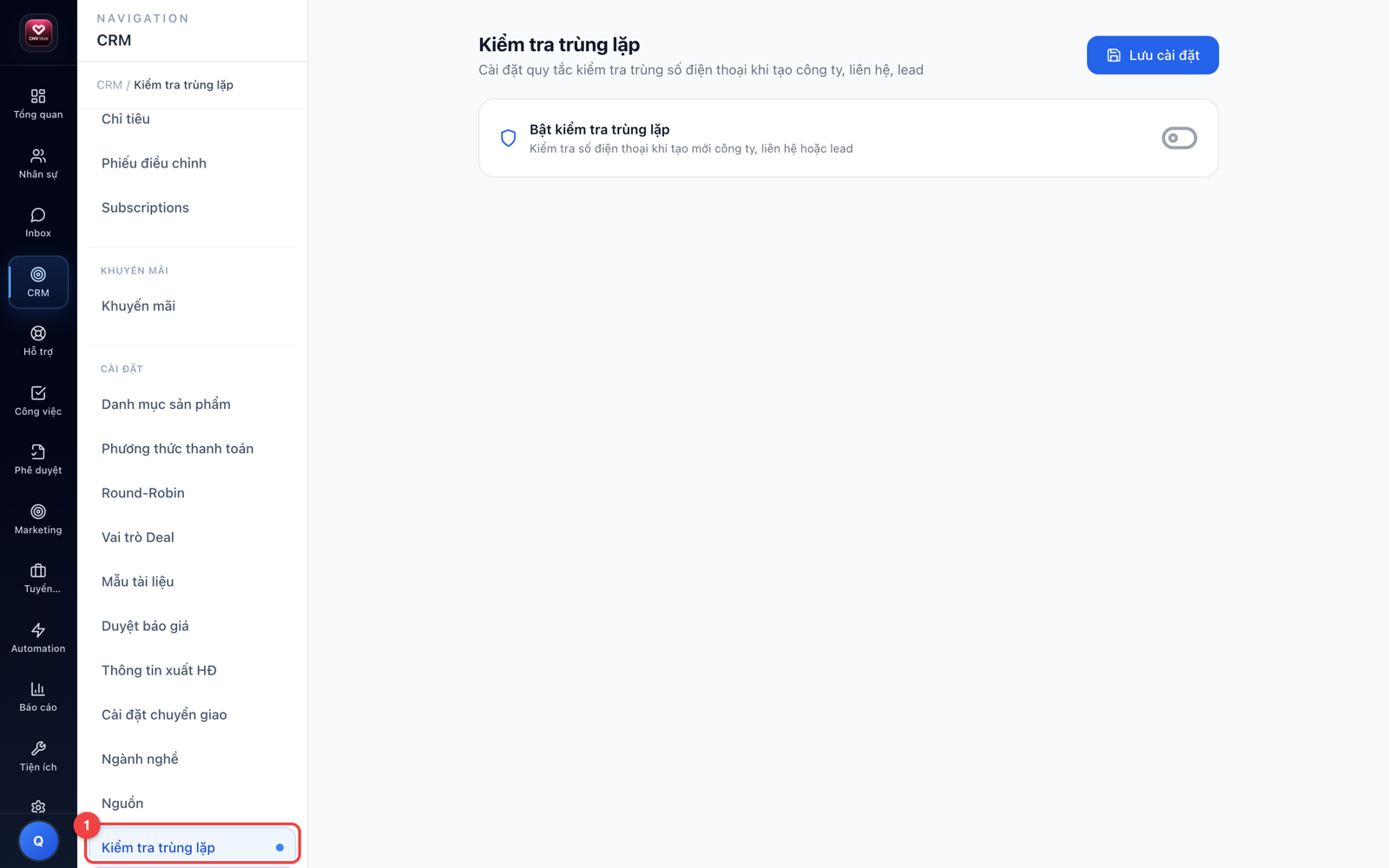 Kiểm tra lead liên hệ trùng lặp