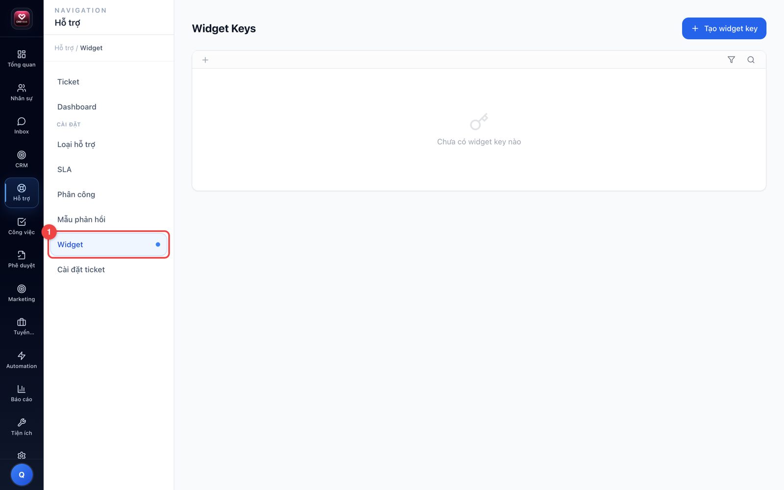 Widget gửi yêu cầu hỗ trợ