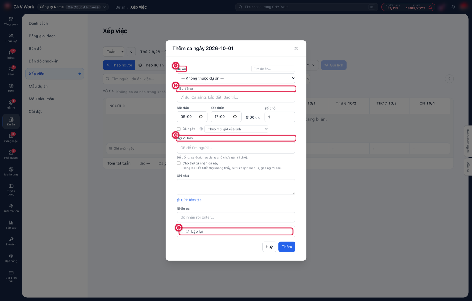Hộp Tạo task mới
