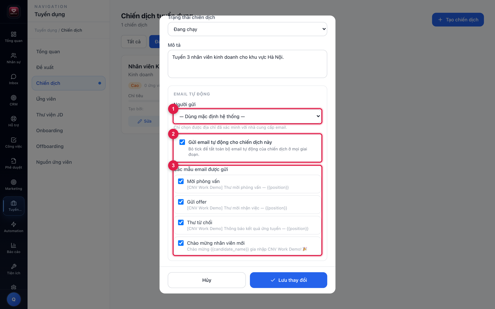 Cấu hình email tự động của chiến dịch
