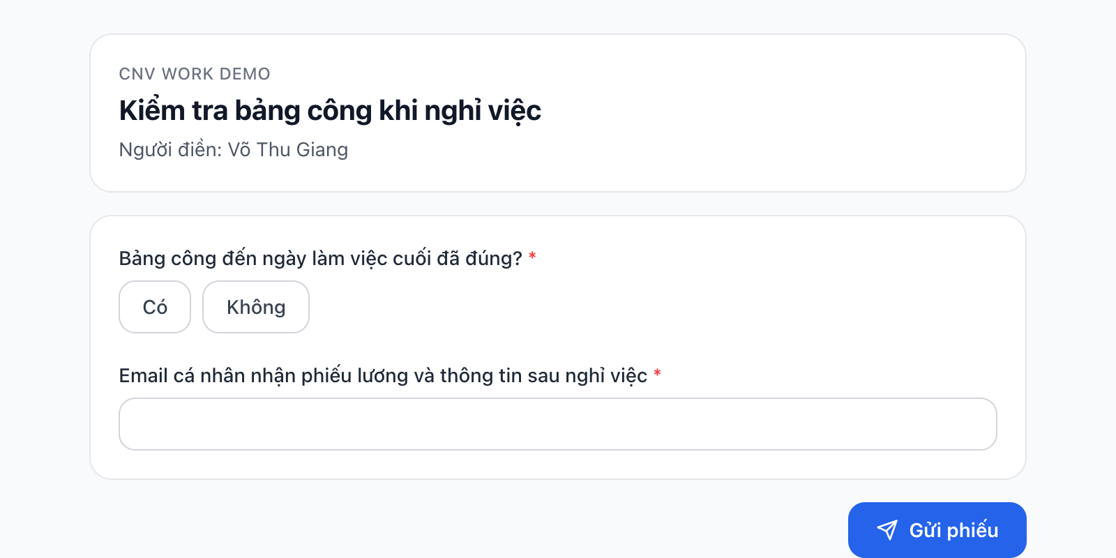 Trang điền phiếu sau khi nghỉ
