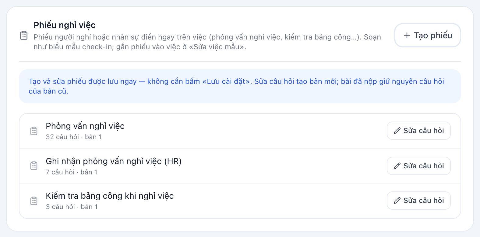 Phiếu nghỉ việc