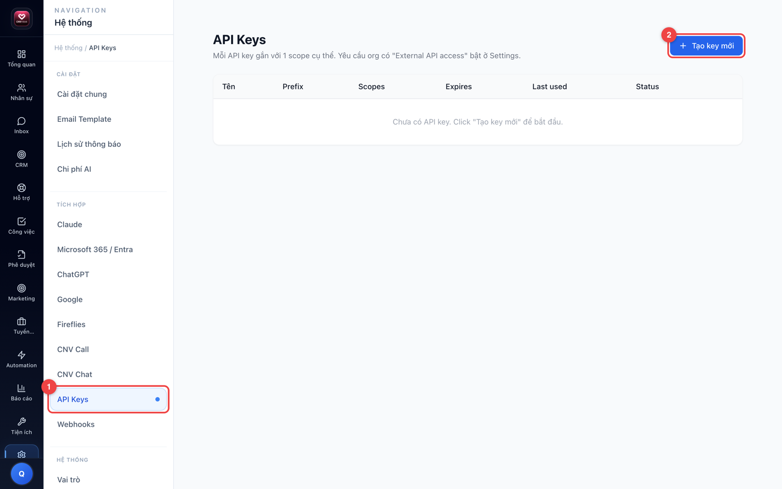 Quản lý API Keys