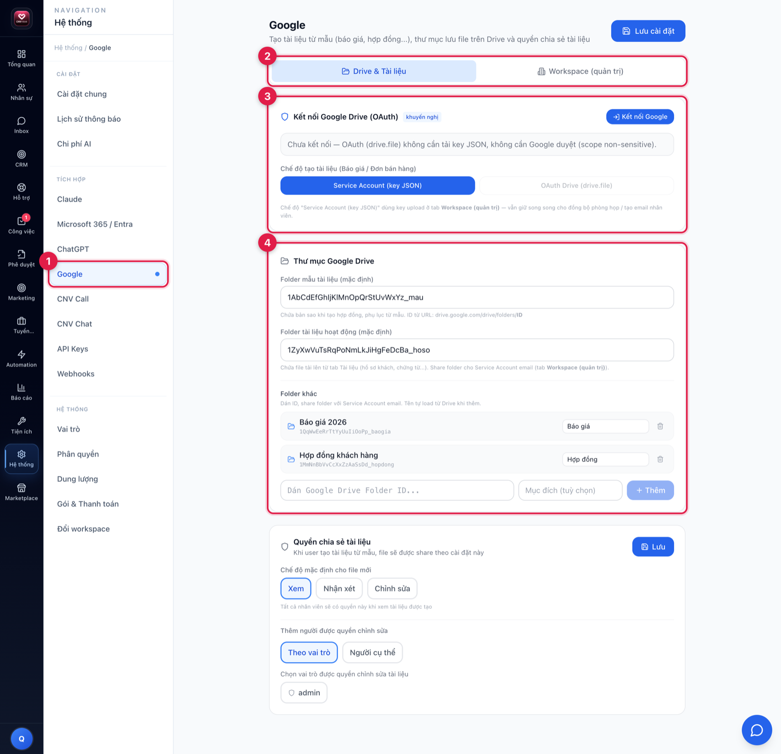 Tab Drive và Tài liệu trong trang Google