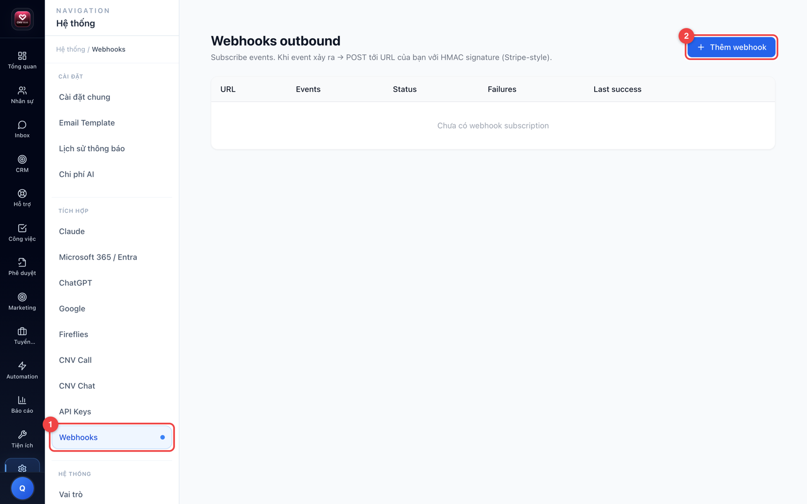 Quản lý Webhooks