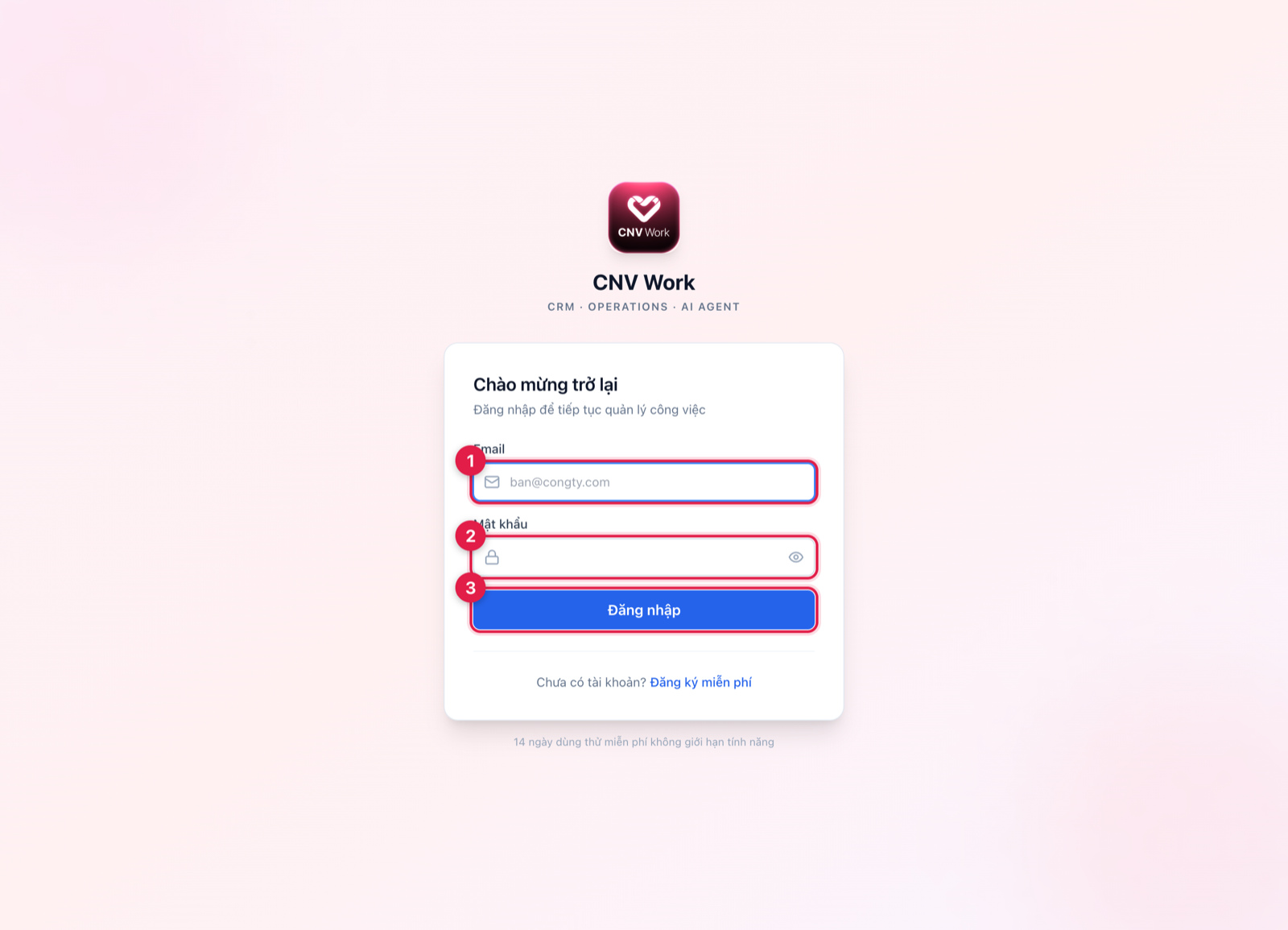Form đăng nhập với ô email, ô mật khẩu và nút đăng nhập